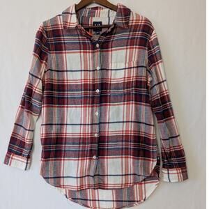 Gap Womens Brianna Boyfriend Flannel Button Down Shirt‎ Size XS Red Multi-Color